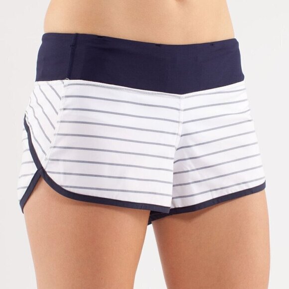 Lululemon Athletica Navy and White Quiet Stripe striped Speed Up Shorts 8 M - Picture 2 of 6
